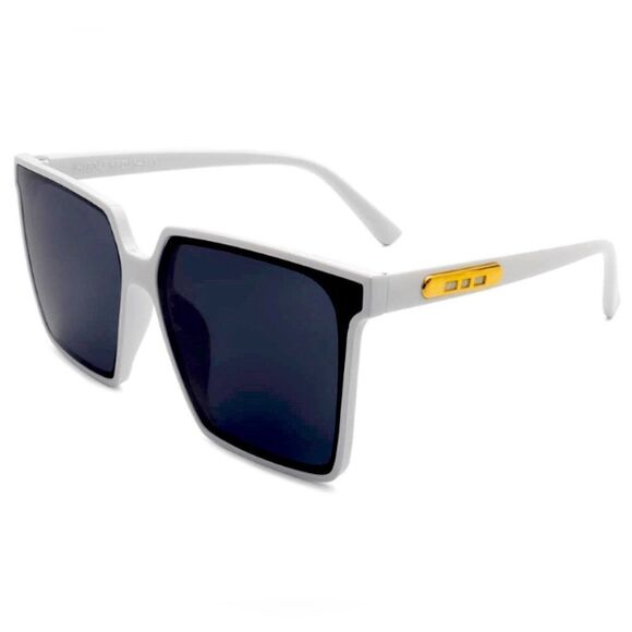WHITE SQUARE FLAT TOP RETRO SUNGLASSES - Picture 2 of 3
